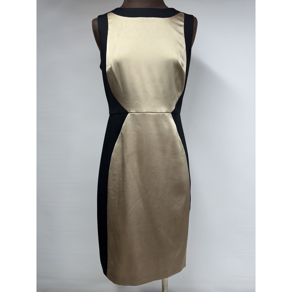 The Limited Womens Sheath Dress Taupe/Gold Black Sleeveless Zipper Size 6